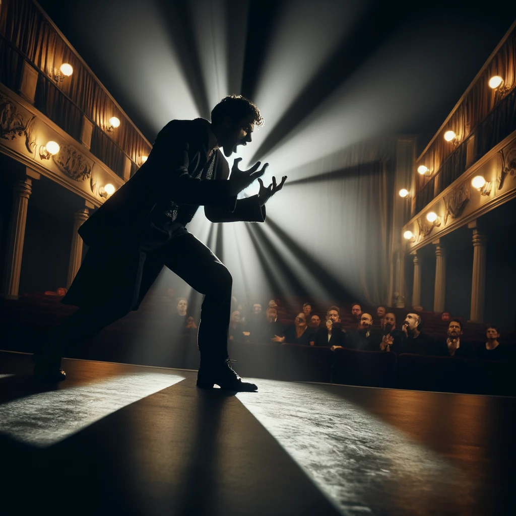 AI-generated image of an actor giving a powerful performance